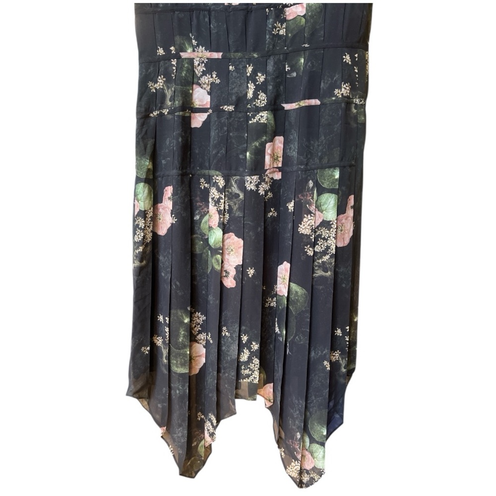 RARE All Saints Coco Asago dress — black floral pleated midi asymmetric NWT - Picture 10 of 15